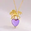 Collar Colgante Longrui Transfronterizo Nuevo Unicornio Doce Piedras de Nacimiento Corazón de Melocotón Incrustado con Collar de Piedras de Colores