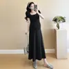 Vestido de maternidad 2025 Verano Simple Clásico Cuello cuadrado Ajustado Midi Adelgazante Alta elasticidad Vestido tipo camiseta para futura mamá
