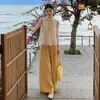 Conjunto de Roupa Tendência 2026: Conjunto Esportivo Casual de Duas Peças para Mulheres, Estilo Chinês Novo, para Emagrecer e Reduzir a Idade, com Top Slim e Calça de Perna Larga