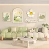 Arte de pared para sala de estar color crema, decoración de pared de fondo para sofá estilo nórdico, combinación de murales florales y de plantas verdes de alta gama y elegantes