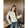 Suéter de punto grueso liso estilo coreano con cuello redondo para mujer, nuevo modelo primavera 2026, top interior de punto petite que reduce la edad