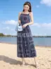 Foto Real do Vestido Estilo Étnico 2026, Novo Vestido Feminino de Algodão e Seda com Cinto para Verão e Outono, Vestido de Alça, Vestido de Praia