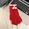 Luvas de Tricô com Laço para Mulheres, Forradas com Lã para o Inverno, Quentes e à Prova de Frio, Adequadas para Estudantes, Ciclismo ao Ar Livre, Bicicleta Elétrica, Tela Sensível ao Toque de Cinco Dedos, Modernas