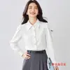 Camisa feminina branca de manga bufante e manga comprida, novo estilo outono, top doce retrô, camisa de manga lanterna respirável e elástica