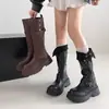 Fivela de Cinto Ajustável Elegante Botas Martin 2026 Outono e Inverno Botas de Cano Alto Versátil Estilo Universitário Botas de Moda Retrô para Mulheres