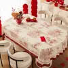 Mantel para mesa de centro de boda rojo, impermeable, a prueba de aceite, lavable, nuevo modelo 2025, ambiente festivo con personajes "felices" para la sala de bodas