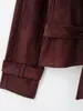ZA comércio exterior transfronteiriço moda feminina item quente 2026 outono novo jaqueta moda europeia e americana com cinto e efeito de textura camurçada