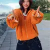Abrigo-suéter naranja de estilo coreano, corte relajado, para mujer, nueva colección otoño/invierno, retro, holgado, con cremallera, tejido de punto trenzado, cárdigan con capucha