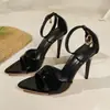 Sandálias Femininas 2026 Comércio Exterior Tendência Verão Novas Sapatos de Salto Alto com Salto Fino, Bico Fino, Tira Única, Estilo Francês, Adequado para Combinar com Vestidos
