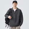 Suéter Masculino de Meio Zíper Pesado Americano de Alta Qualidade para Primavera e Outono, Malha Estilo Old Money Solta, Peça Externa Preguiçosa com Gola Polo