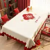 Mantel Rojo de Año Nuevo, Impermeable, Resistente al Aceite, No Lavable, Resistente al Calor, Mantel para Mesa de Comedor del Año del Caballo, Cubierta Festiva para Mesa de Té