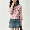 Suéter de punto tipo polo con retazos de mezclilla de lunares estilo francés, dos piezas falsas, suave y juvenil, nuevo abrigo de otoño e invierno