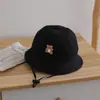 Sombrero de Pescador de Color Sólido Simple Japonés y Coreano, Sombrero de Sol de Oso de Dibujos Animados Lindo, Nuevo Estilo Delgado de Verano Sombrero de Cubo con Protección Solar, Transfronterizo