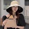 Sombrero de Verano para Mujer Negro de Goma Plegable Almacenamiento Lazo Bolsa Sombrero Parasol Sombrero de Paja Calado Sombrero Protector Solar Sombrero de Pescador