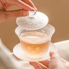 Tazón de té de tres tapas de gato de caqui esmerilado de fábrica, tetera de vidrio individual, tazón de té para damas de alto valor de color con tapa