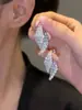 Pendientes de Aguja de Plata de Lujo Ligero con Rombos de Circonita por Delante y por Detrás Estilo Minimalista Francés Pendientes de Nicho de Gama Alta Venta al por Mayor