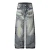 Pantalones de Mezclilla Anchos Lavados con Degradado Retro Punk para Hombre, Moda Callejera Punk Desgastados Sueltos de Largo Completo