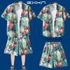 Traje de Praia de Verão Camisa Floral de Manga Curta Masculina Casual Havaiano Casal Shorts de Praia Férias Conjunto de Duas Peças para Meninos