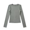 Top sexy europeo y americano de cuello redondo pequeño y manga larga para mujer, otoño e invierno 2024, nuevo, de tres pines y cinco hilos, camiseta interior de cachemira, camiseta