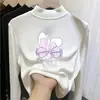 Camiseta de manga larga con forro polar para niña para otoño e invierno, top cálido cepillado de cuello semi-alto para niños