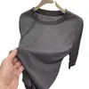 Camiseta de Manga Corta de Hielo de Seda Estilo Coreano Simple Casual Microtransparente Hombro Delgado Cuello Redondo Holgada Adelgazante para Mujer Verano Pequeña Versátil