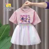 Conjunto de Vestido de Manga Corta de Chicas Cazadoras de Demonios Kpop Estilo Verano Moda Vestido de Princesa de Tul Falda de Dos Piezas para Niñas Jóvenes