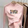 Camiseta linda y casual de manga larga para niñas, nueva colección otoño/invierno 2026, hecha de tela polar suave, estilo pullover con cuello semialto