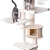 Árbol para Gatos de Madera Adecuado para Gatos de Interior, Torre Grande para Gatos de Múltiples Niveles, con Poste rascador Cubierto de Sisal, Árbol para Gatos Moderno