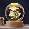 Bola de cristal con forma de rosa tallada en 3D, creativa, luz nocturna, regalo de cumpleaños y Navidad, decoración de madera