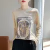 Camiseta de verano fina versátil para mujer, de punto, manga corta, cuello redondo, estampada, Lyocell Tencel, simple, versátil, transfronteriza