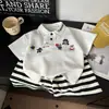 Conjunto de shorts e polo de manga curta para meninos e meninas, conjunto de duas peças da moda com bordado