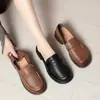 Mocasines de Cuero Hechos a Mano con Suela Suave y Parte Superior Suave para Mujer Estilo Nuevo 2025 Zapatos sin Cordones Estilo Británico Zapatos Gruesos de una Sola Capa