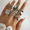 Conjunto de Anéis Yongge Jewelry Metal Retro Europeu e Americano Lábios Anéis Empilháveis Versáteis Borboleta Coração para Mulheres