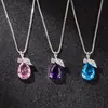 Collar de Diamantes Rosa Azul Morado Estilo Coreano Colgante de Hoja Hoja Gota de Agua para Mujer Cadena de Clavícula Simple Versátil Colgante en Forma de Gota Moderno
