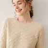 Baicai Rong Nuevo Suéter de Cachemira para Mujer Otoño Invierno Tejido de Trenzas Cuello Redondo Pulóver Holgado Casual Suéter Base de Punto