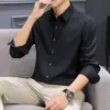 Camisa de hombre de manga larga negra de alta gama transfronteriza, estilo nuevo de primavera, negocios, holgada, sin planchar, casual, para commuting, moderna