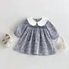 Vestido Floral para Meninas Primavera e Outono Novo Estilo Coreano Gola Boneca Manga Longa Vestido Princesa Bebê Estiloso Roupas Infantis Vestido