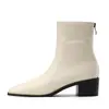 Botas de Cano Curto com Salto Alto 5083-3 Estilo Britânico Botas Martin Bico Fino Salto Bloco Confortáveis para Mulheres com Zíper Lateral