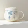 Taza de Té de Porcelana Blanca Pintada a Mano con Bambú de las Dinastías Tang y Song, Taza de Cerámica con Separación de Té y Agua con Tapa, Taza de Oficina, Taza de Agua Personal, Juego en Caja de Regalo