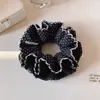 Diadema Elástica para el Cabello con Diseño de Lunares y Cuadros en Blanco y Negro, Encaje Negro y Blanco, Estilo Coreano, Moderna y Dulce, Doble Capa