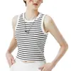 Nova Camisola de Algodão com Bojos, Alças Largas, Regata Listrada, Top na Altura da Cintura, Sutiã Integrado Feminino Lingerie Branca