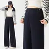 Pantalones de maternidad para otoño 2026, nuevo estilo de pantalones de pierna ancha de mezclilla sintética, pantalones largos que no aprietan la barriga, pantalones de maternidad de otoño