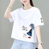 Camiseta Blanca Corta de Algodón para Mujer Manga Corta Efecto Adelgazante Nuevo Estilo Coreano Top Corto Holgado de Cintura Alta Camiseta de Moda