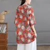 Camisa Casual Retro Estampada de Lino Nueva de Verano 2026 Vestido Camisa Artístico de Longitud Media Holgado con Cuello en V