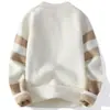 Suéter Masculino Tricô Cor Contrastante Inverno Tendência Marca Base Camada Tendência Solto Preguiçoso Suéter Quente de Inverno Fio
