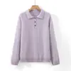 Suéter de Lana Pura con Cuello Polo Forrado de Polar Otoño/Invierno 2026, Suéter de Punto Holgado para Mujer con Cuello Solapa