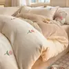 Conjunto de Cama de Inverno Espesso Quente Classe A Leite Fleece Quatro Peças Fleece Coral Flanela Lençol de Cama Capa de Edredom Fronha Roupa de Cama