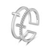 Anillo Abierto de Plata Esterlina S925 para Mujer Doble Cruz Micro Diamante Anillo Popular en Internet Lujo Ligero Estudiante Japonés y Coreano Tendencia Simple