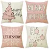 Funda de Almohada de Lino Estampada con Copos de Nieve y Alce Europeo y Americano Transfronteriza Funda para Cojín de Almohada de Navidad para Hogar Sala de Estar Sofá Dormitorio