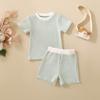 2025 Nuevo Estilo de Verano Infantil y para Niños Pequeños Unisex para Niño y Niña Bebé Rayado Sencillo Transpirable Cuello Redondo Manga Corta Traje de Shorts
